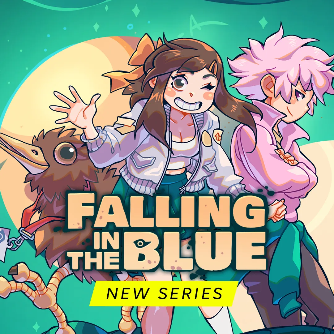 Falling in the blue background