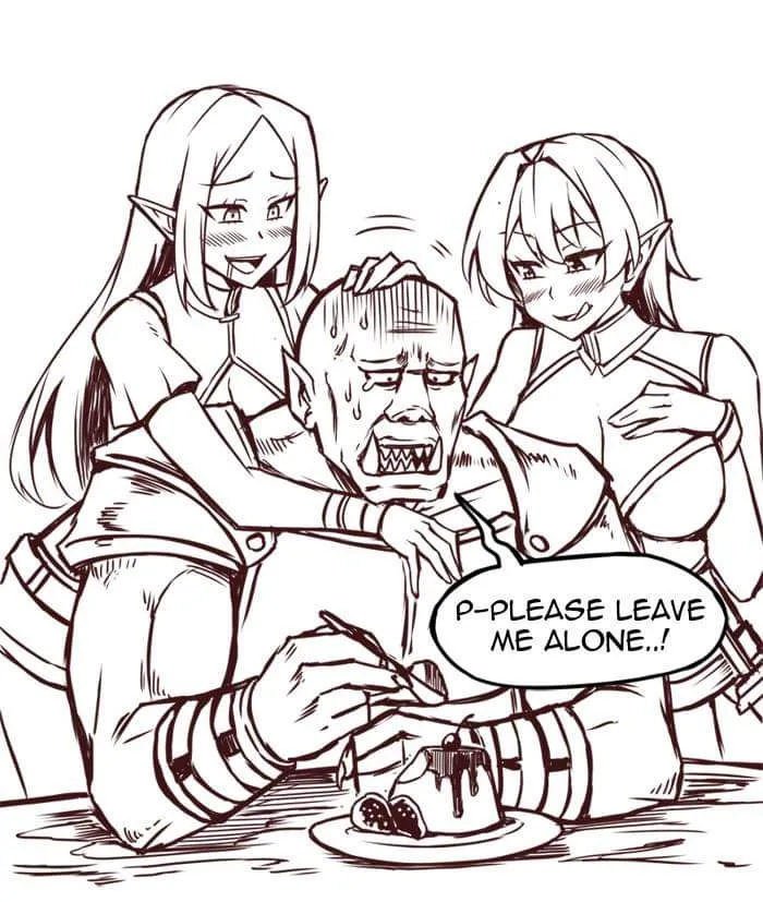 Drunk Elves Harassing an Orc in a Tavern background